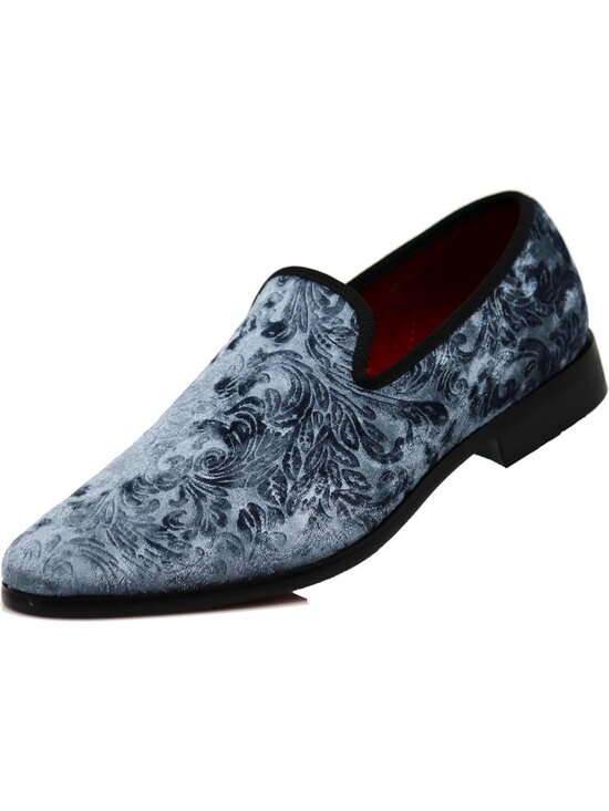 Men\'s Plain Grey Vintage Velvet Loafers Slip On Classic Tuxedo Dress Shoes main image 4